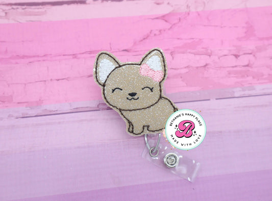 Cute puppy badge reel - dog badge reel - chihuahua - chihuahua badge holder - badge reel cute - badge clip - veterinarian badge reel