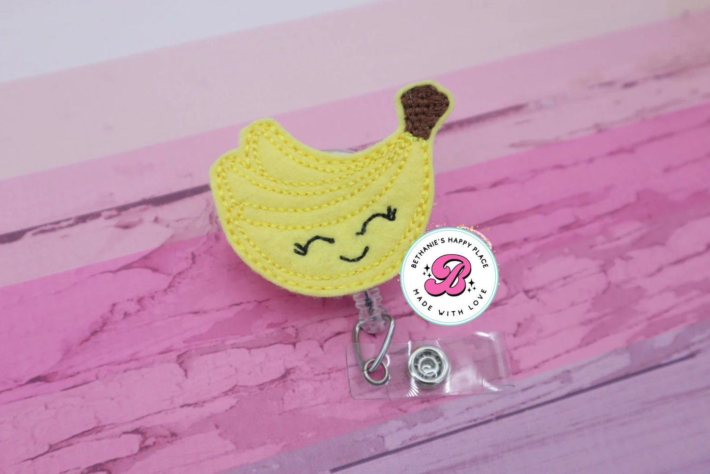 Banana badge reel - fruit badge reel - banana badge holder - nutritionist badge reel - bunch of bananas - cute badge reel - retractable reel