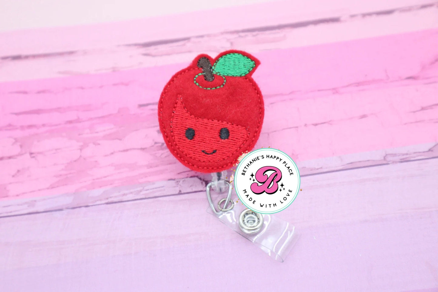 Red apple badge reel - apple - teacher badge reel - fruit badge reel - cute badge clip - retractable ID holder - badge pull - apple lanyard