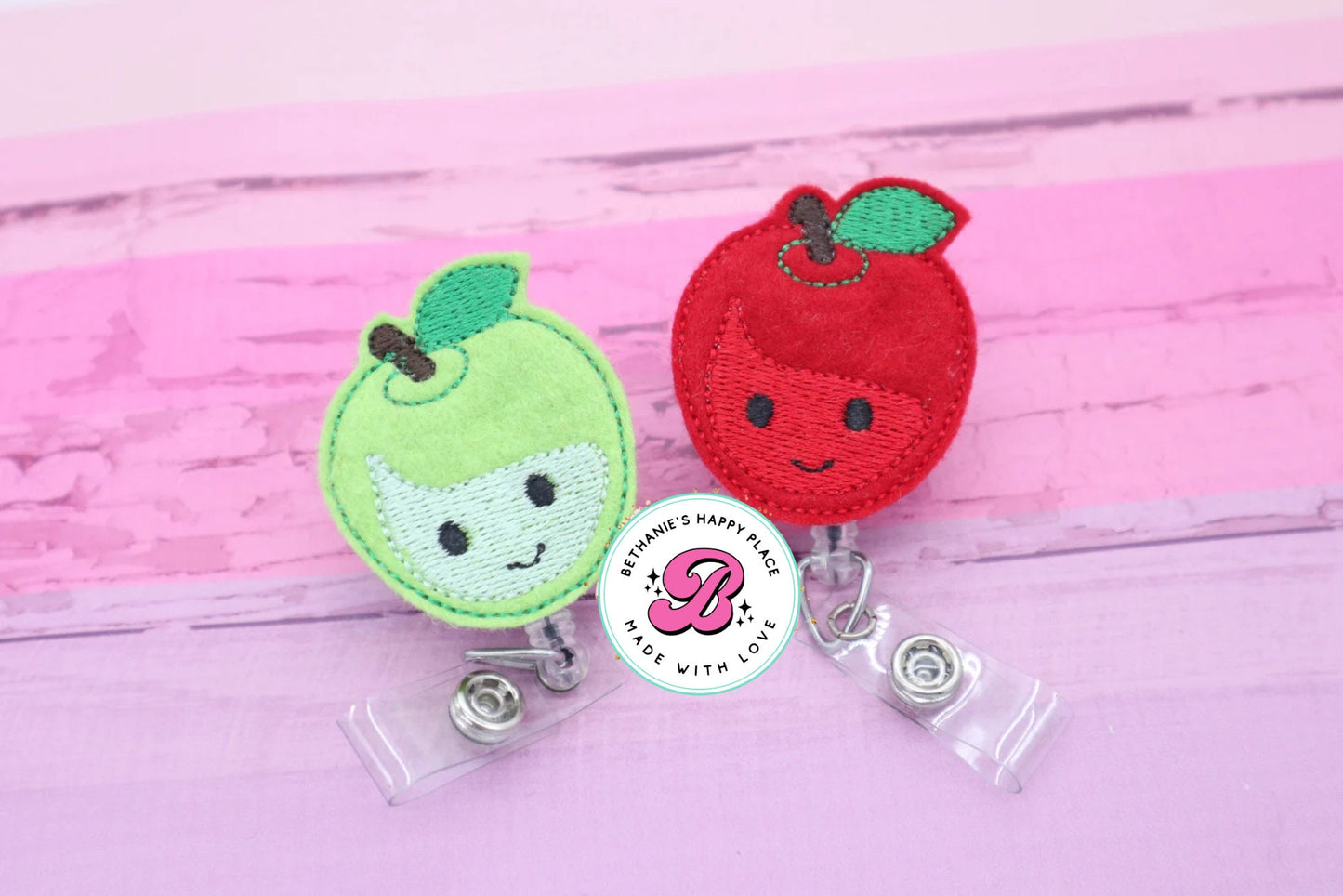 Apple badge reel - green apple - red apple - teacher badge reel - fruit badge reel - cute badge clip - retractable ID holder - badge pull