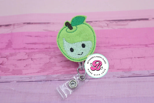 Green apple badge reel - apple - teacher badge reel - fruit badge reel - cute badge clip - retractable ID holder - badge pull