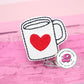 Coffee badge reel - heart mug - love coffee badge reel - cute badge reel - coffee badge clip - coffee cup badge reel - heart coffee