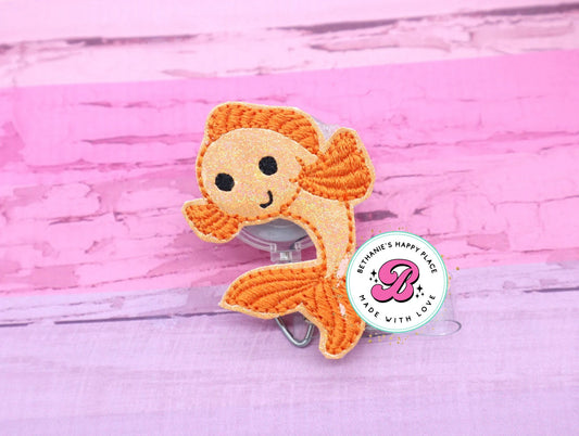 Fish badge reel - goldfish - orange fish - fish badge clip - fish badge holder - retractable ID badge holder - nurse badge reel - teacher