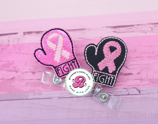 Boxing glove badge reel - cancer badge reel - breast cancer awareness - breast cancer badge reel - boxing glove badge reel