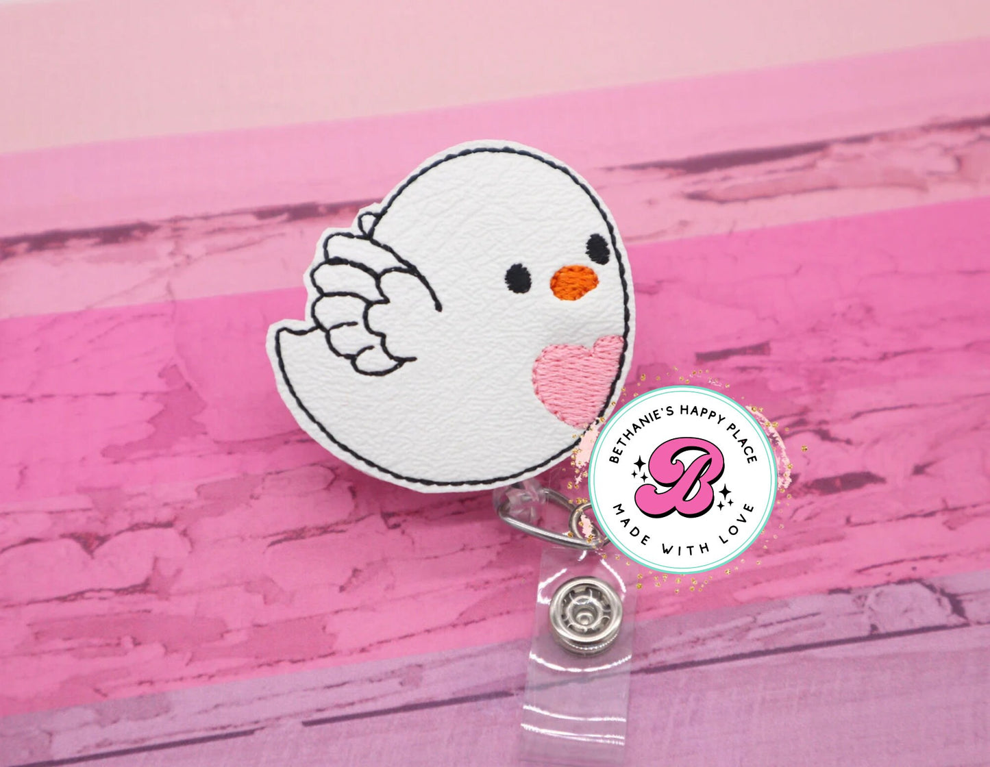 Dove badge reel - white dove badge holder - dove badge clip - bird badge reel - retractable ID holder - bird gifts - cute badge reel