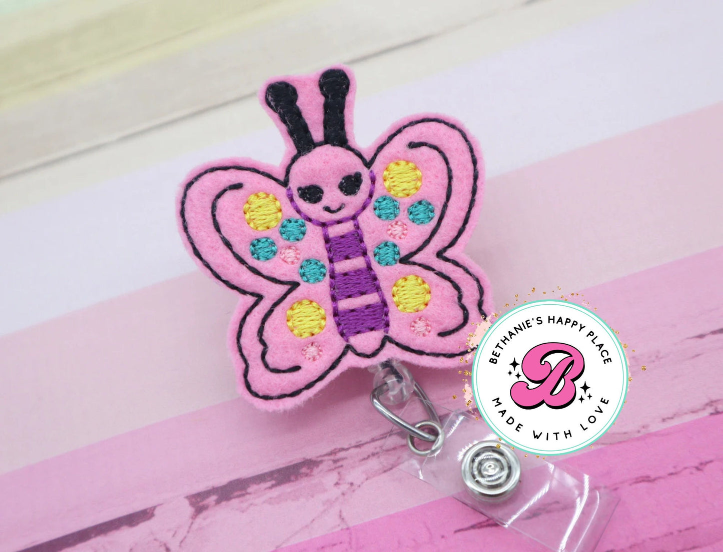 Butterfly badge reel - butterfly badge holder - butterfly gifts - pink butterfly badge clip - cute badge reel - nurse badge reel - teacher