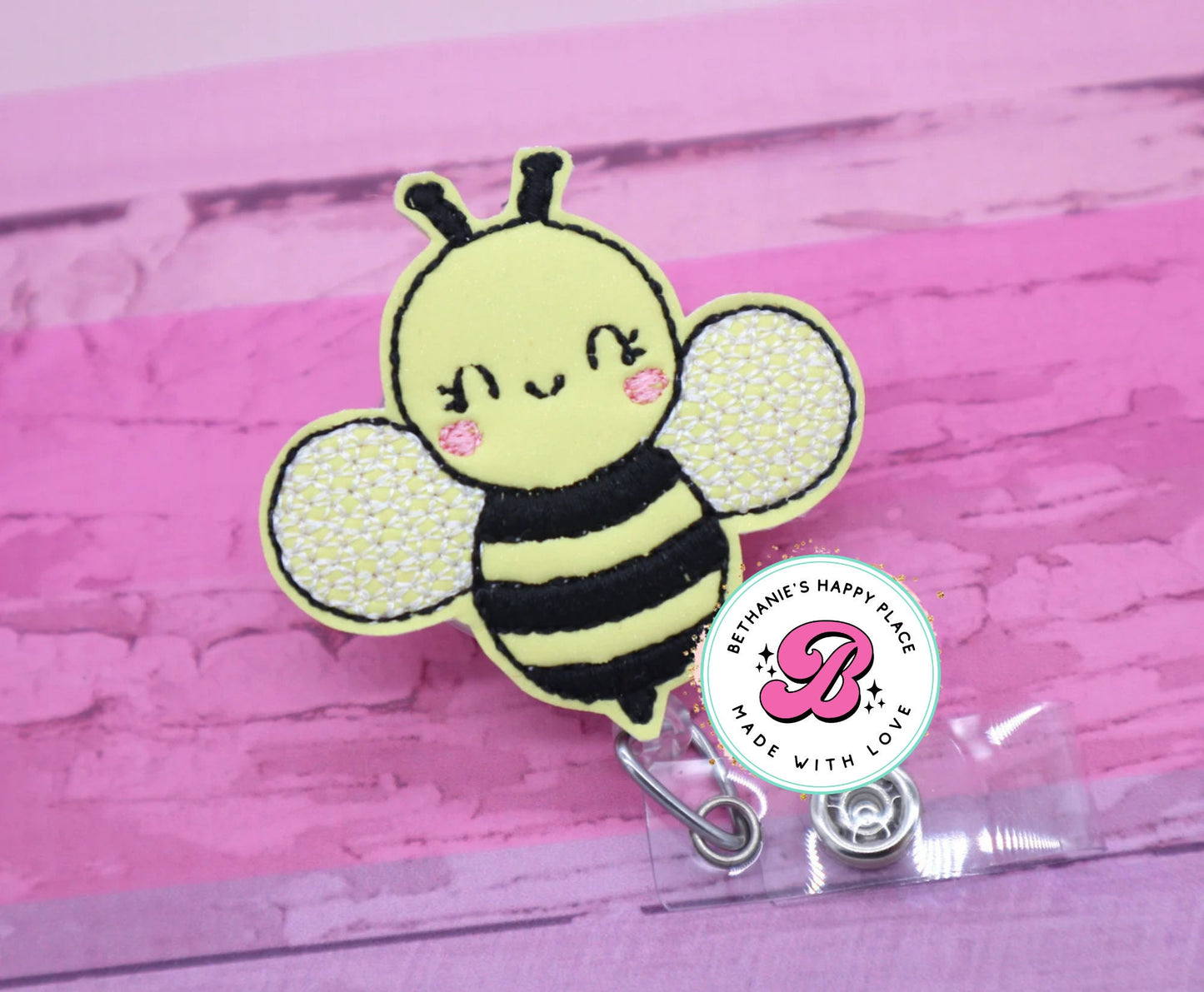 Bumble bee badge reel - bee bade holder - bee gifts - teacher badge reel - nurse badge reel - retractable ID holder - bumble bee badge clip