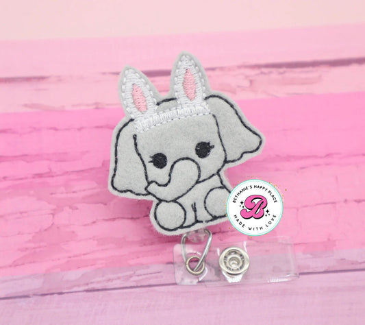 Elephant bunny badge reel - Easter badge reel - Easter bunny ID holder - elephant badge clip