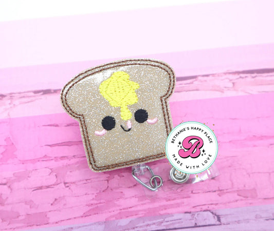 Buttered toast badge reel - food badge reel - toast badge holder - cute glitter badge reel - ID badge holder - retractable badge reel