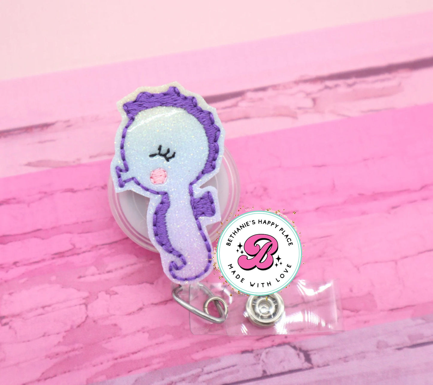 Seahorse badge reel - seahorse badge holder - medical ID badge holder - cute badge reel - felt badge reel - cute badge clip - retractable