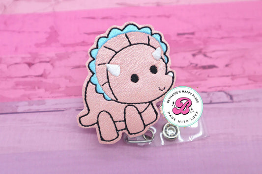 Pink dinosaur badge reel - triceratops badge reel - dino badge reel - dinosaur badge holder - cute badge reel - retractable - dinosaur gifts