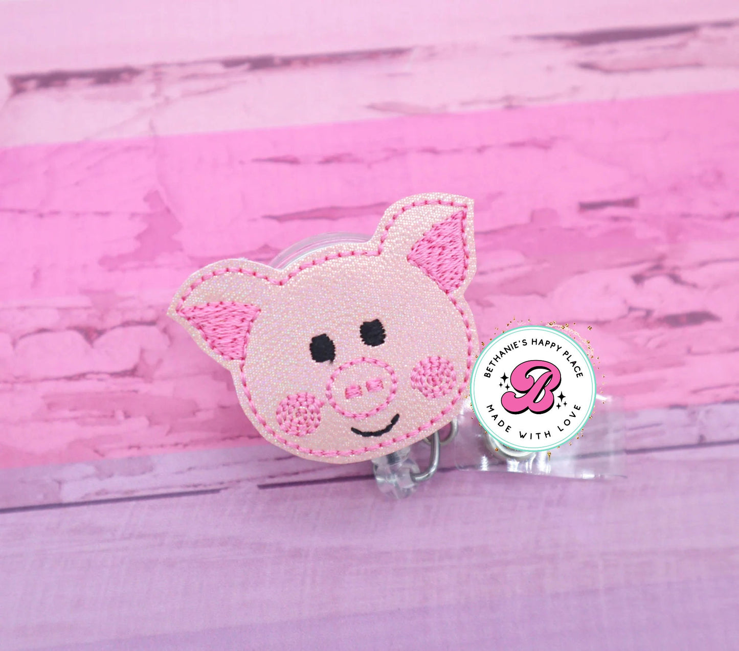 Pig head badge reel - pig badge holder - pig badge clip- cute pig badge reel - pig gifts - retractable badge reel - ID holder - badge topper