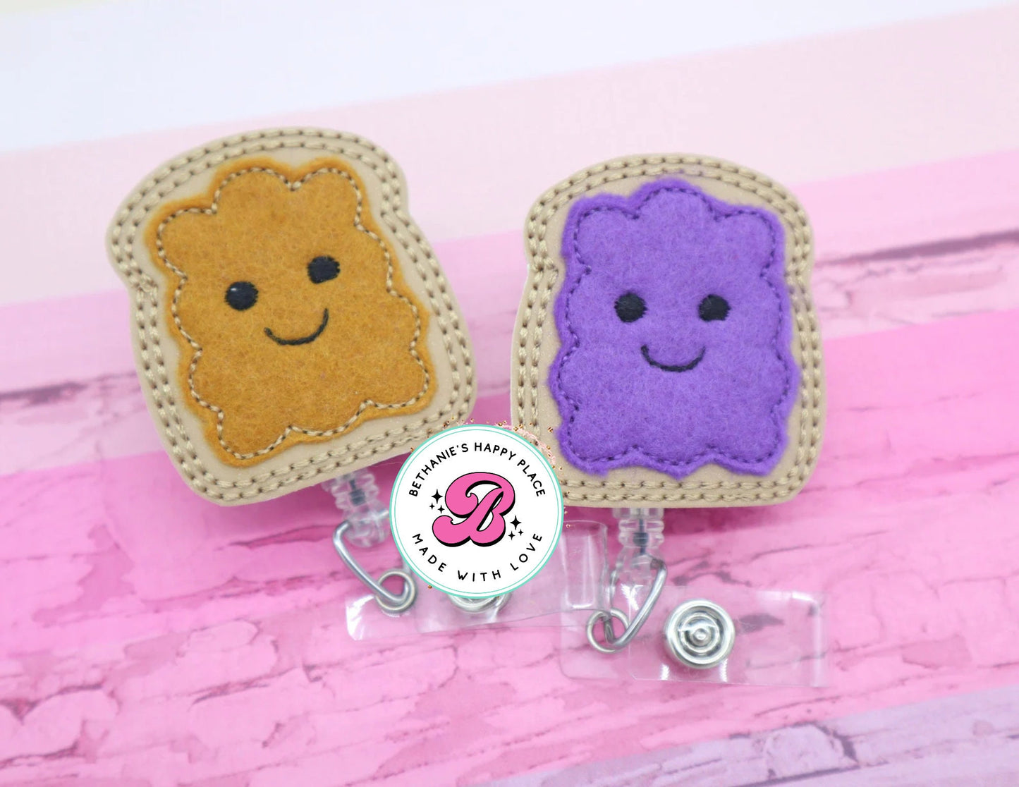 Peanut butter and jelly badge reel - best friends badge reel - best buddies - nurse gift - teacher gifts - cute badge reel - felt badge clip