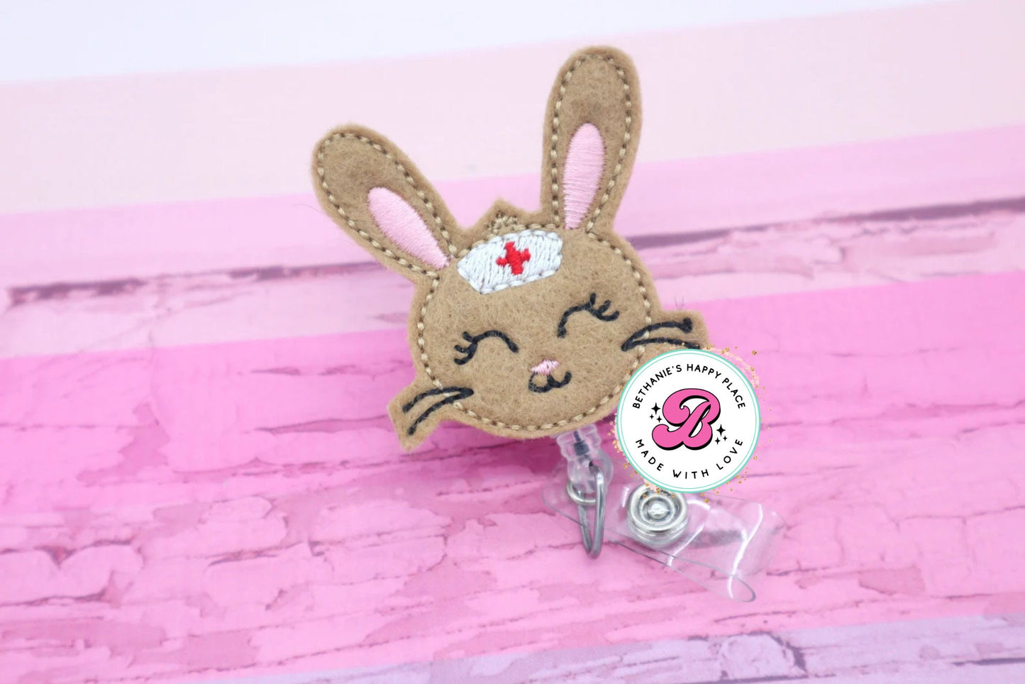 Nurse bunny badge reel, bunny badge reel, nurse bunny ID holder, cute badge reel, felt bunny badge reel, gift for nurse, nurse badge reel