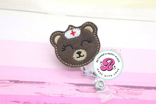 Teddy bear nurse badge reel, bear badge reel, nurse badge reel, nurse ID badge holder, retractable reel, teddy bear gift, gift for nurse