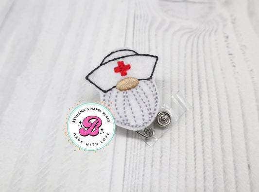 Nurse gnome badge reel, gnome retractable badge reel, nurse ID badge holder, gnome gift for nurse, cute gnome badge holder, badge ID holder