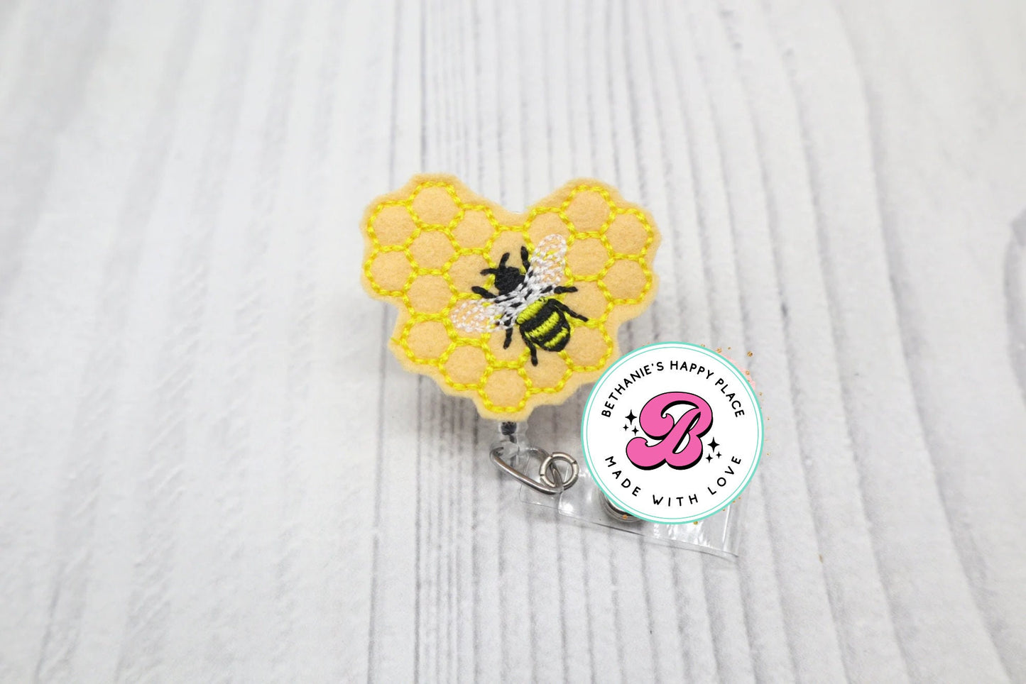 Honey bee badge reel, honey comb badge reel, bee badge reel, bumble bee badge holder, gift for nurse, nurse badge reel, teacher ID holder