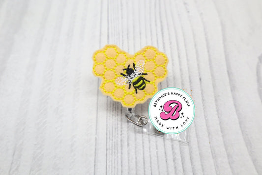 Honey bee badge reel, honey comb badge reel, bee badge reel, bumble bee badge holder, gift for nurse, nurse badge reel, teacher ID holder