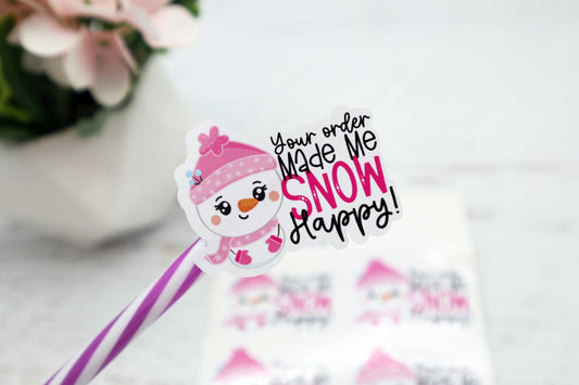 Snowman packaging stickers - your order made me snow happy - Christmas packaging stickers - thank you stickers - holiday thank you stickers