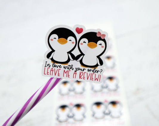 Penguin review stickers - leave a review stickers - small business packaging stickers - thank you stickers - Christmas packaging stickers