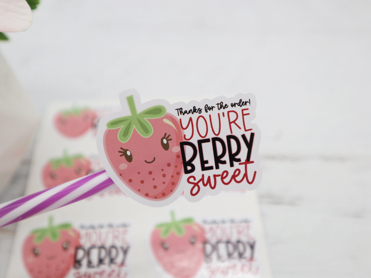 Strawberry thank you sticker - you're berry sweet stickers - small business packaging stickers - cute packaging stickers