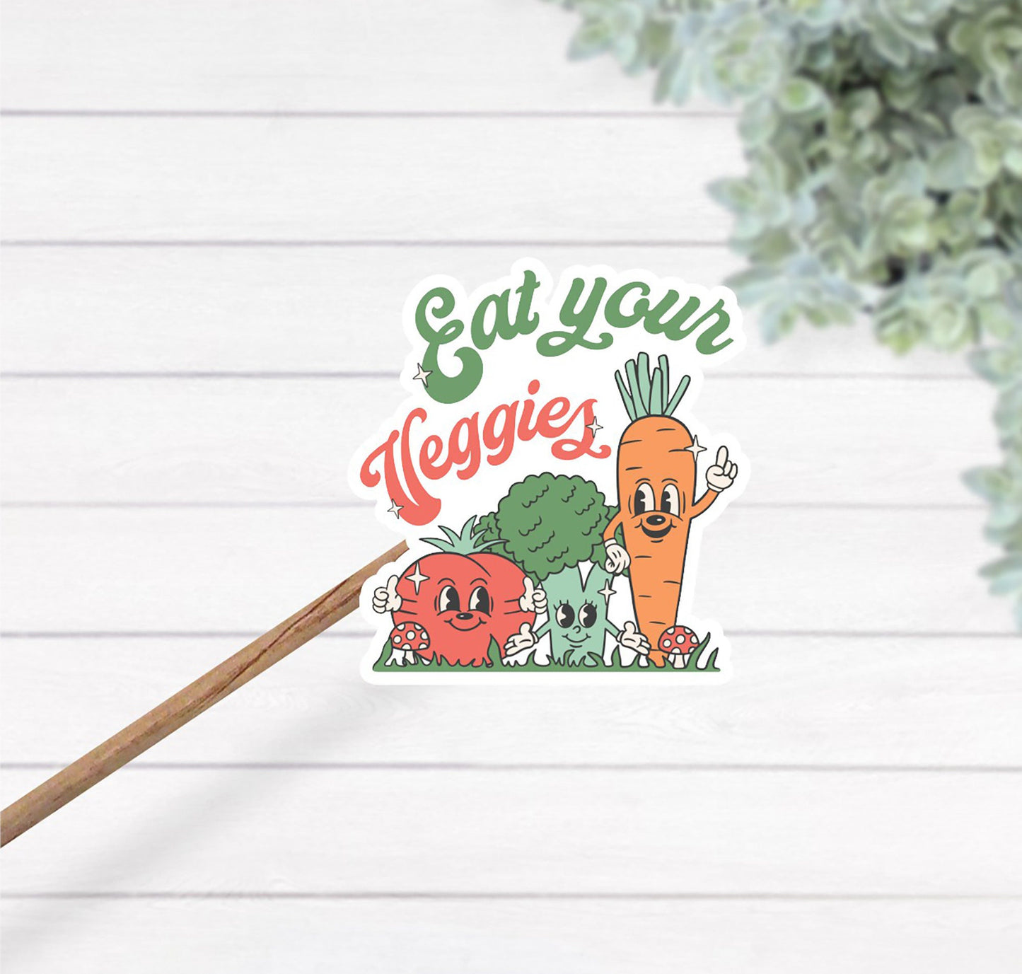 Eat your veggies retro sticker, retro veggie sticker, cute sticker, waterproof sticker, laptop sticker, custom stickers