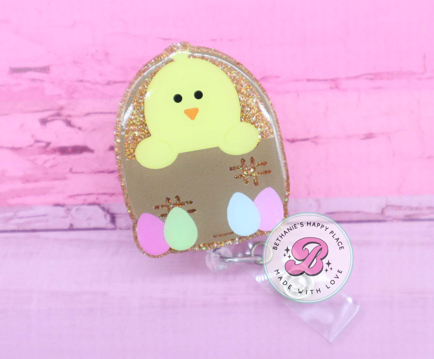 Easter badge reel - chick in basket - Easter basket badge holder - holiday badge reel - cute acrylic Easter badge reel - nurse - teacher