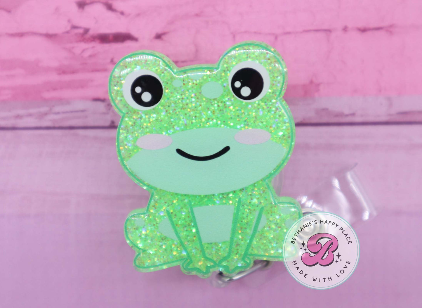 Frog badge reel, frog badge clip, frog badge holder, frog gifts, glitter acrylic badge reel, nurse gifts, teacher badge holder