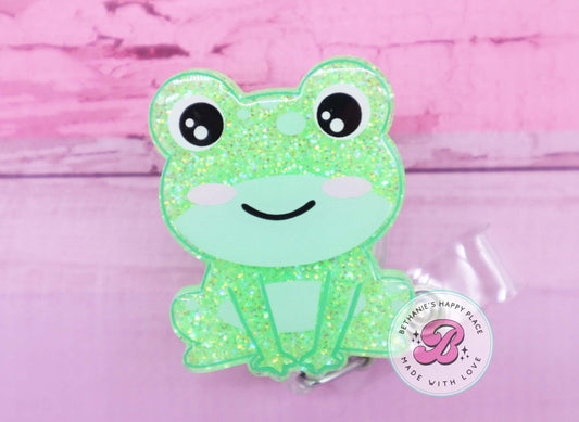 Frog badge reel, frog badge clip, frog badge holder, frog gifts, glitter acrylic badge reel, nurse gifts, teacher badge holder