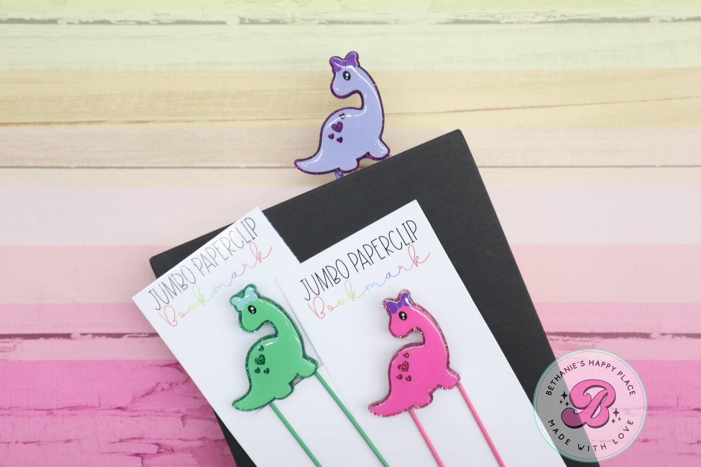 Dinosaur bookmark, girls dinosaur bookmark, jumbo paperclip bookmark, bookmark for kids, custom bookmark, dinosaur gifts for girls