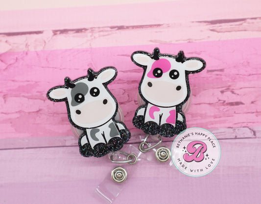 Cow badge reel, cute cow badge holder, farm animal, pink cow badge reel, cow badge clip, acrylic badge holder, medical ID badge holder