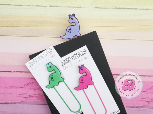 Dinosaur bookmark, girls dinosaur bookmark, jumbo paperclip bookmark, bookmark for kids, custom bookmark, dinosaur gifts for girls