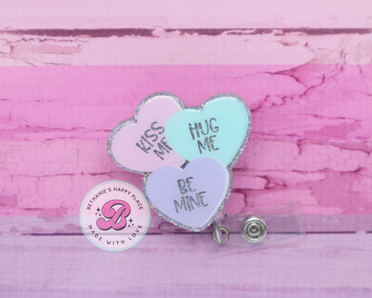 Valentine's Day hearts badge reel, Valentine badge clip, hearts badge reel nurse, love badge holder, hearts badge holder