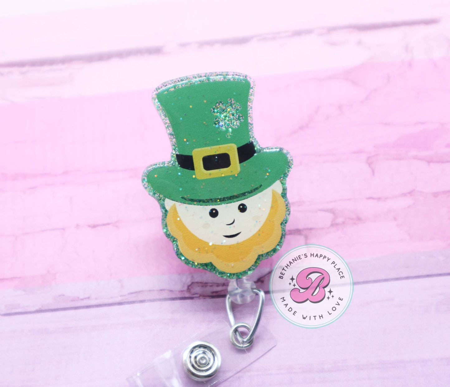 Leprechaun badge reel, St. Patrick's Day badge reel, leprechaun badge holder, leprechaun badge clip, acrylic badge reel, nurse badge reel