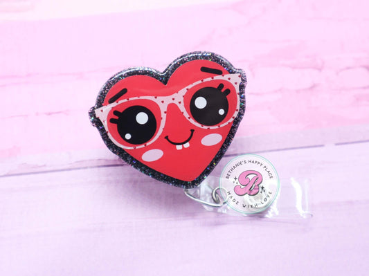 Geeky heart badge reel, heart badge holder, cute Valentine's Day heart badge reel, acrylic badge holder, badge reel nurse, ID badge clip