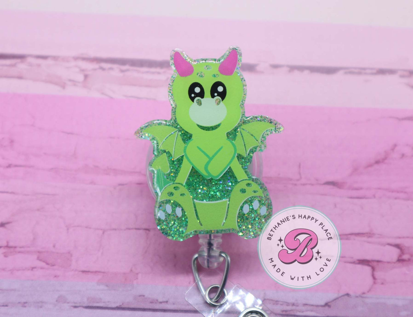 Dragon badge reel, green dragon badge holder, cute dragon retractable ID badge holder, dragon lanyard, dragon gifts, badge reel nurse