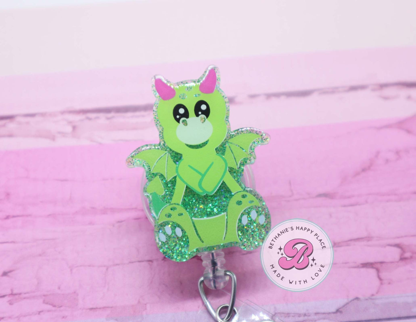 Dragon badge reel, green dragon badge holder, cute dragon retractable ID badge holder, dragon lanyard, dragon gifts, badge reel nurse