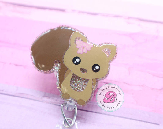 Squirrel badge reel, squirrel badge holder, cute badge reel, acrylic squirrel badge clip, ID badge holder, badge reel nurse, teacher badge