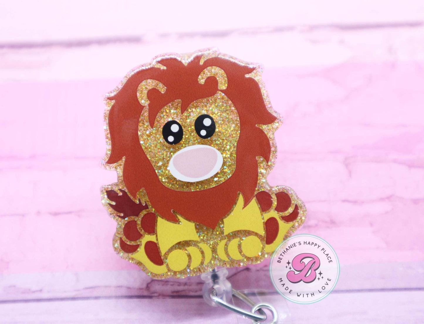 Lion badge reel, lion badge holder, cute acrylic badge reel, retractable badge holder, lion gifts, nurse badge reel, badge clip teacher