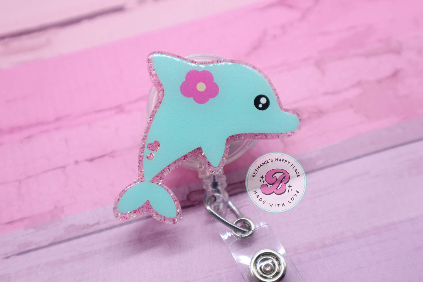 Dolphin badge reel, dolphin badge holder, nurse badge reel, dolphin gifts, dolphin lanyard, teacher badge reel, ID badge holder