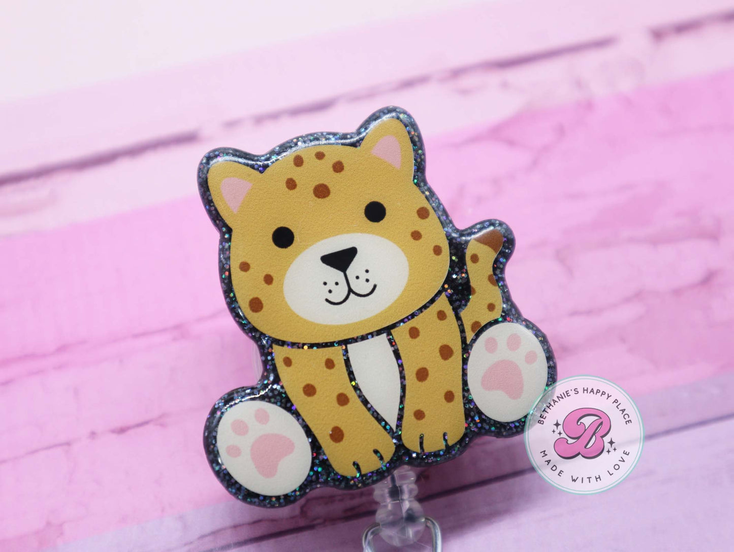 Cheetah badge reel, cheetah badge holder, nurse badge reel, animal badge clip, cheetah lanyard, teacher badge holder, retractable