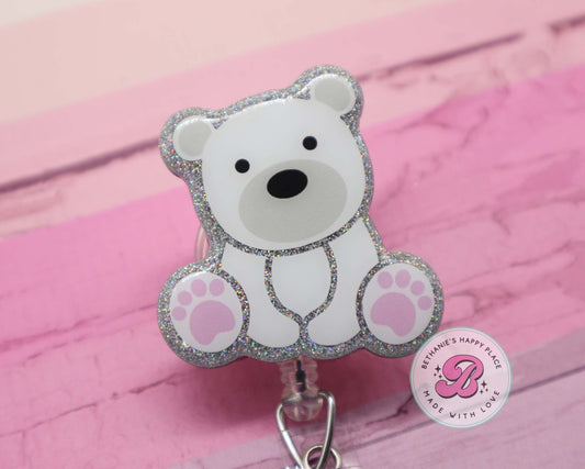 Polar bear badge reel, polar bear badge holder, polar bear gifts, cute badge reel, winter badge reel, Christmas badge reel