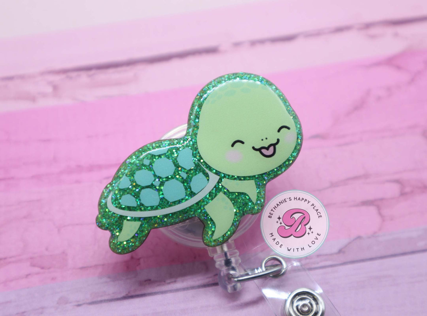 Turtle badge reel, glitter turtle badge holder, turtle gifts, badge reel nurse, teacher badge reel, cute badge clip, turtle badge clip