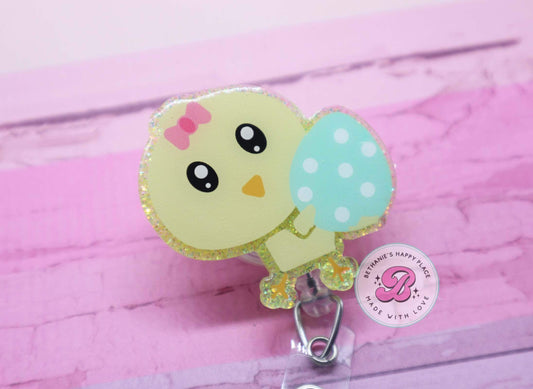 Easter chick badge reel, chick with egg, baby chick badge reel, Easter lanyard, Easter badge holder, badge reel nurse