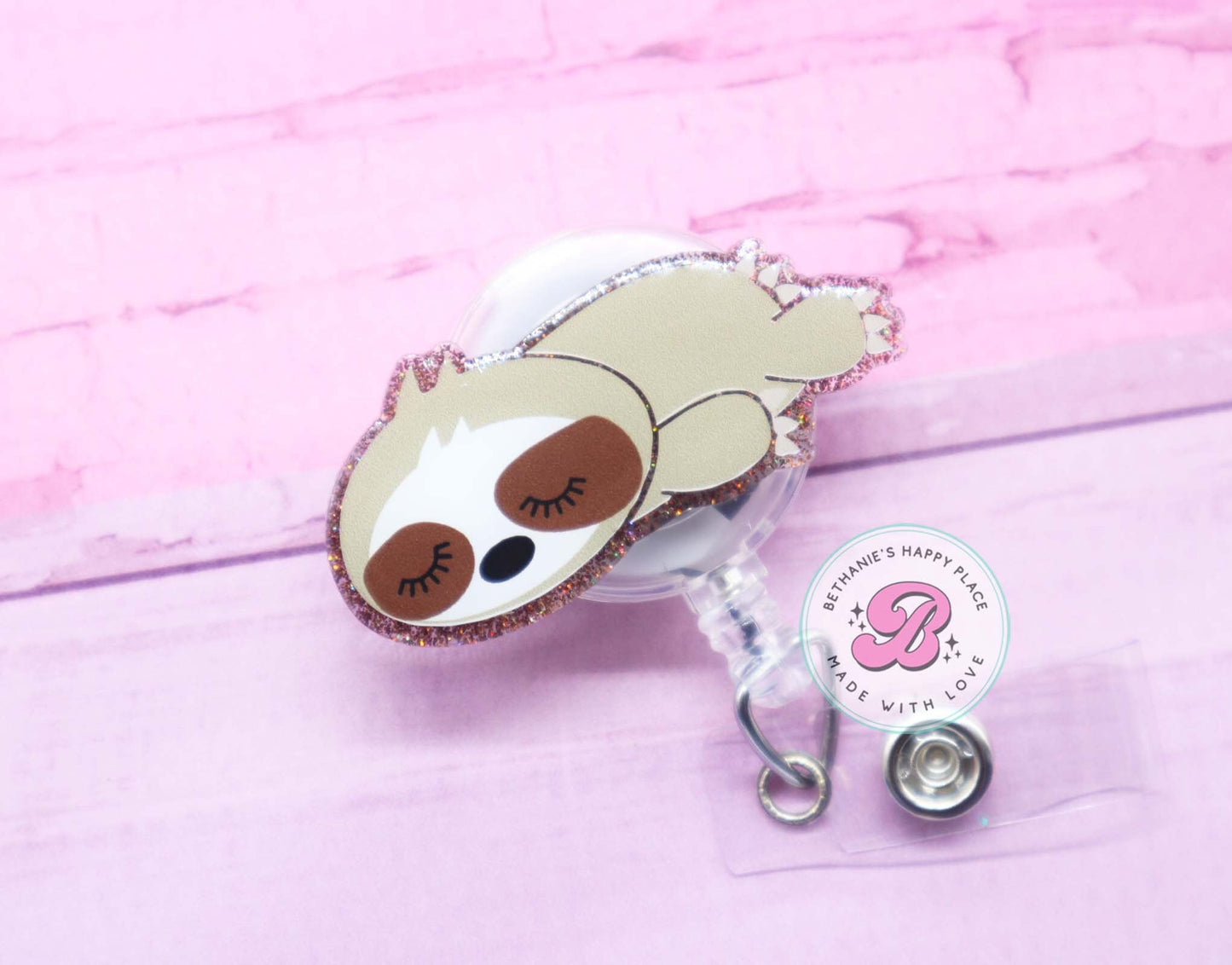 Sleepy sloth badge reel - lazy sloth badge reel - badge reel for nurse - retractable badge holder - sloth gifts - sloth lanyard