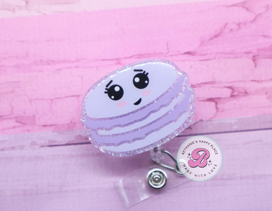 Purple macaron badge reel, macaron badge holder, macaroon, cookie badge reel, retractable ID badge holder, cute badge clip