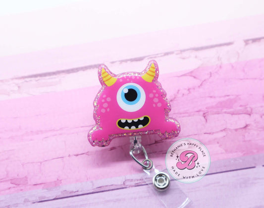 Pink monster badge reel, monster badge holder, ID badge reel, medical badge clip, badge reel for nurse, teacher badge reel, cute badge clip