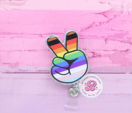 Pride peace badge reel, pride badge holder, rainbow peace badge reel, love badge reel, pride badge clip, pride gifts