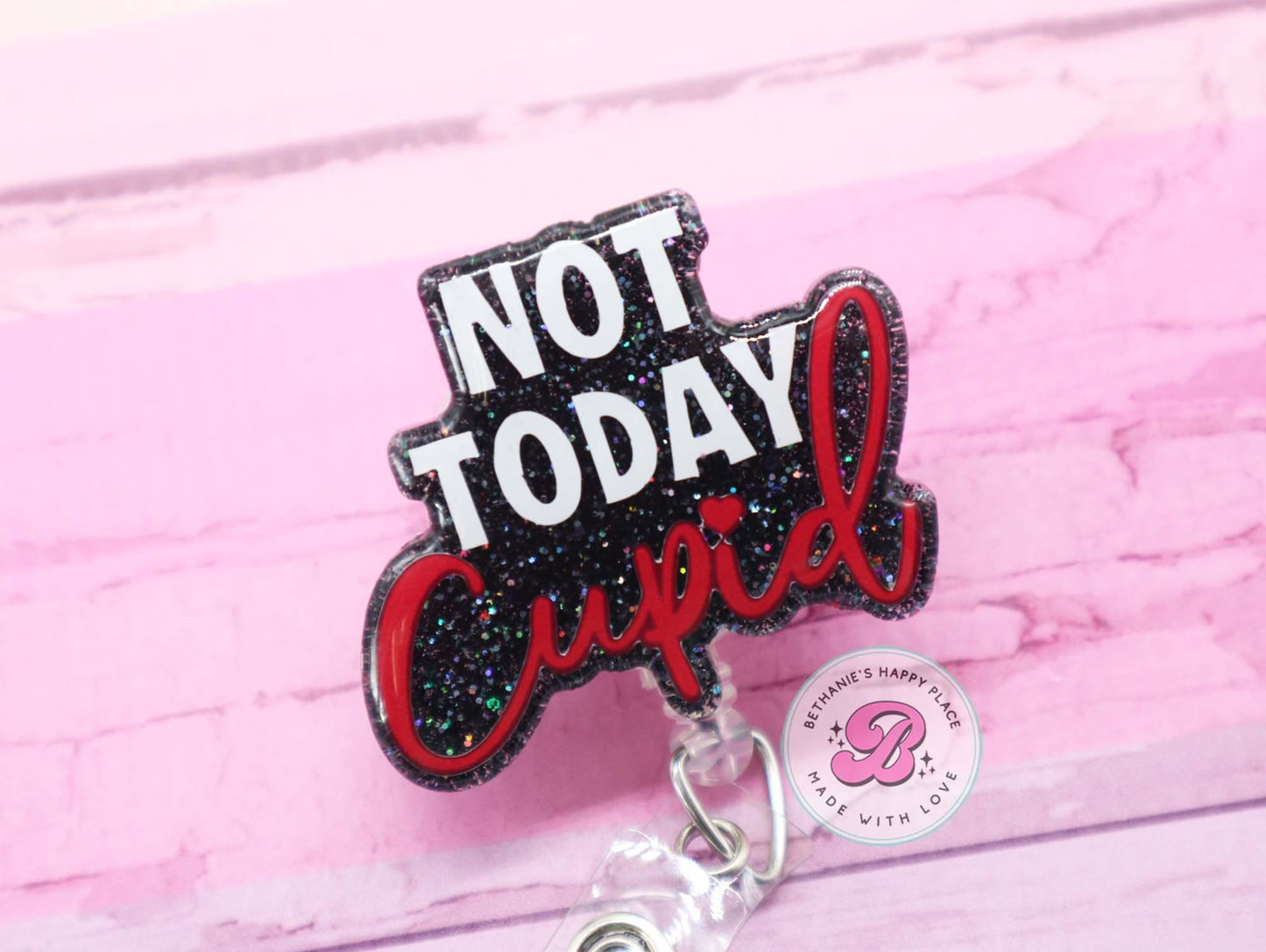 Cupid badge reel, not today badge reel, Valentine's Day badge reel, funny badge holder, nurse badge reel, retractable ID holder