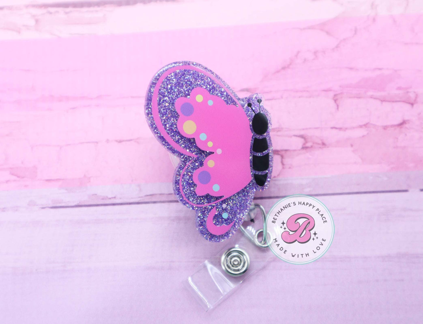 Butterfly badge reel, butterfly badge holder, glitter acrylic badge reel, butterfly gifts, badge reel nurse, teacher badge holder